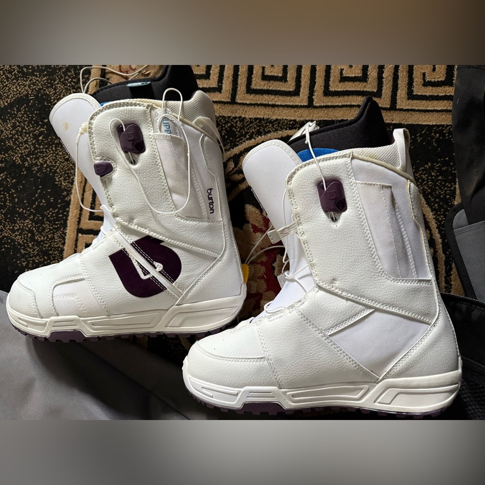 Burton White and Dark Purple Snowboard Boots